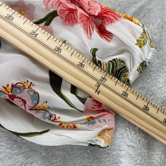 LOFT Poppy Bloom Floral Blouse Women XL Multicolor Tassel Tie Neck Cottagecore - Picture 9 of 10